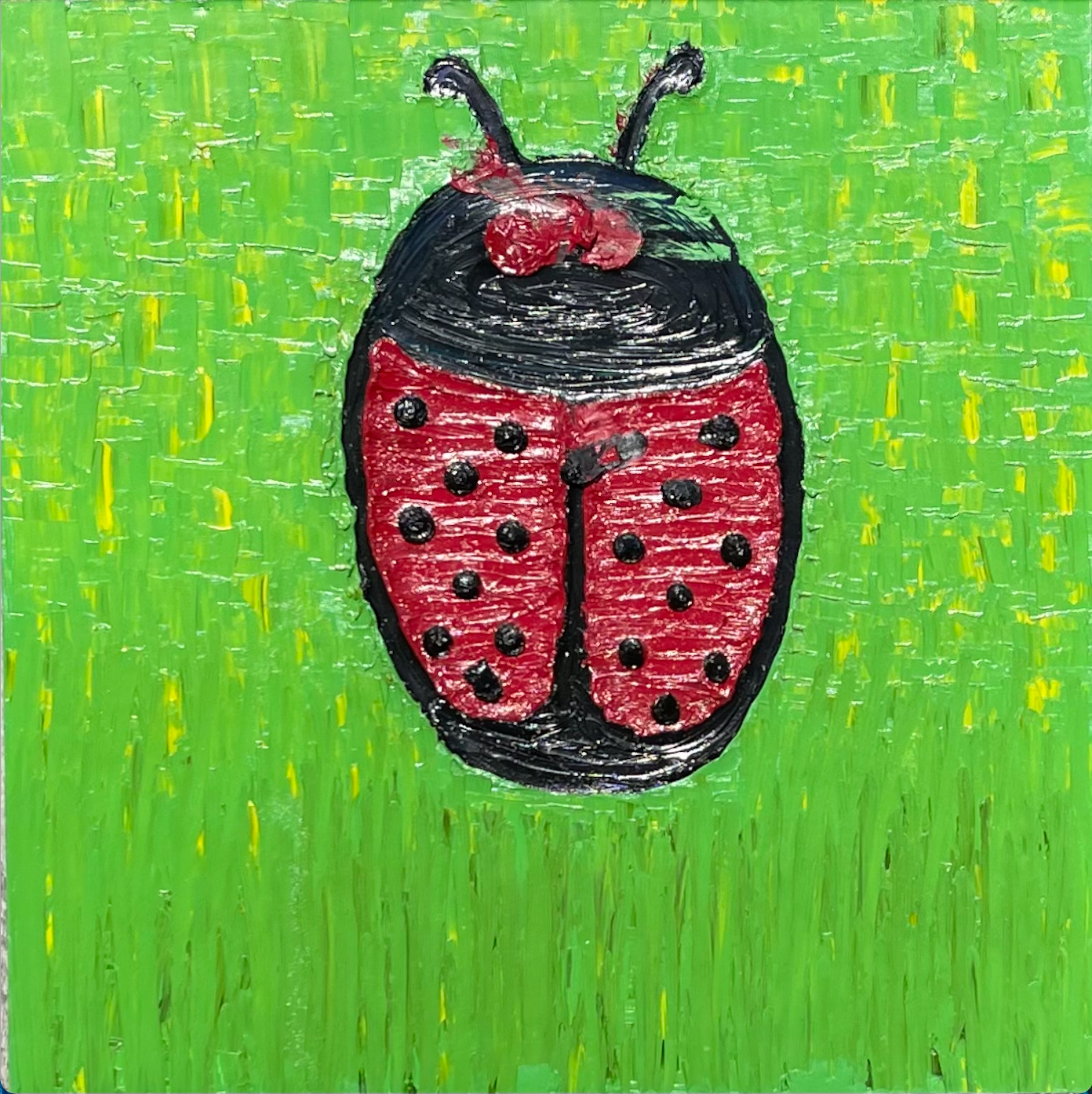 Z Animals, Green and Red Lady Bug Oil Painting 30x30
